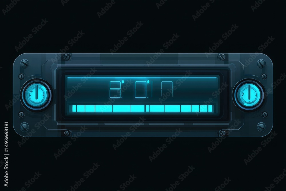 Obraz premium horizontal rectangular fill gauge for a video game user interface. transparent background. blue and white colors. Futuristic. simple crisp vector graphics. flat 2d illustration