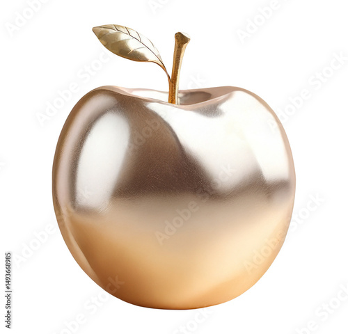 Apple with golden texture, glossy pearly luster PNG, cut out background
