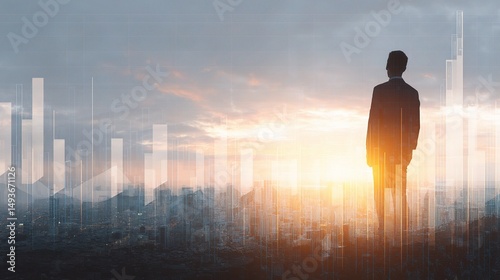 Analyst Presenting Growth Charts with Double Exposure Effect