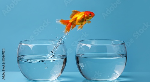 Goldfish Jumping Between Glasses – Concept of Change and Courage
