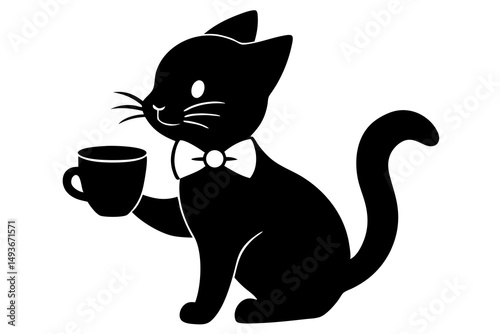 black cat with a cup