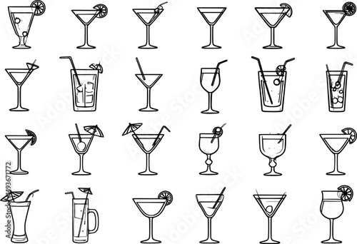 cocktail icons set line art silhouette vector illustration
