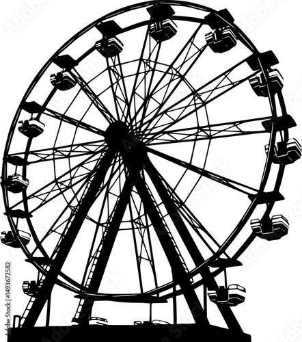 Ferris wheel line art silhouette vector illustration

