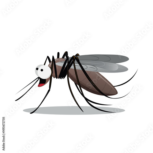 Mosquito cartoon vector illustration. Small scared parasite clipart against white background