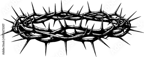 black crown of thorns line art silhouette vector illustration
