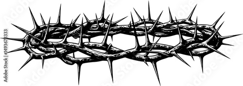 black crown of thorns line art silhouette vector illustration
