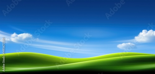 Green rolling hills under blue sky with wispy clouds on a sunny day in nature