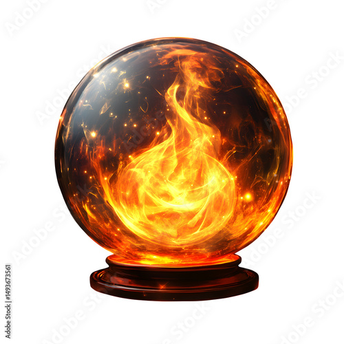A soul flame encased in a glass orb, protected energy symbol, isolated on transparent background