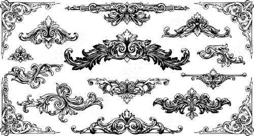 calligraphic ornamental divider collection line art silhouette vector illustration
