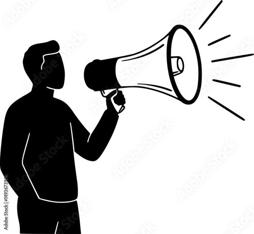 a man with megaphone line art silhouette vector illustration
