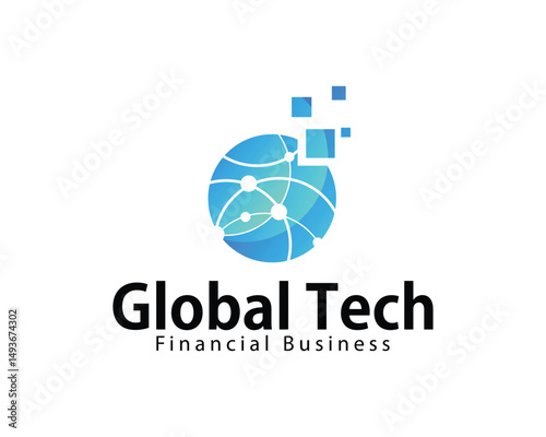global tech  logo creative digital connect pixel network business