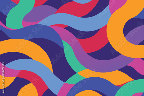 Abstract colorful wavy shapes seamless pattern with layered overlapping elements