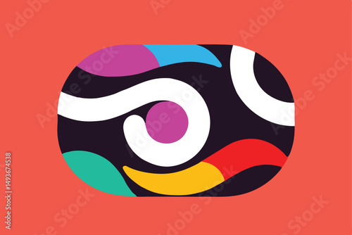 Abstract composition of colorful shapes and curves with a minimalist approach