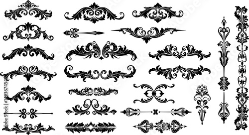 calligraphic ornamental divider collection line art silhouette vector illustration
