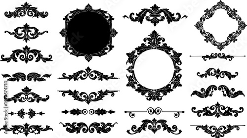 calligraphic ornamental divider collection line art silhouette vector illustration
