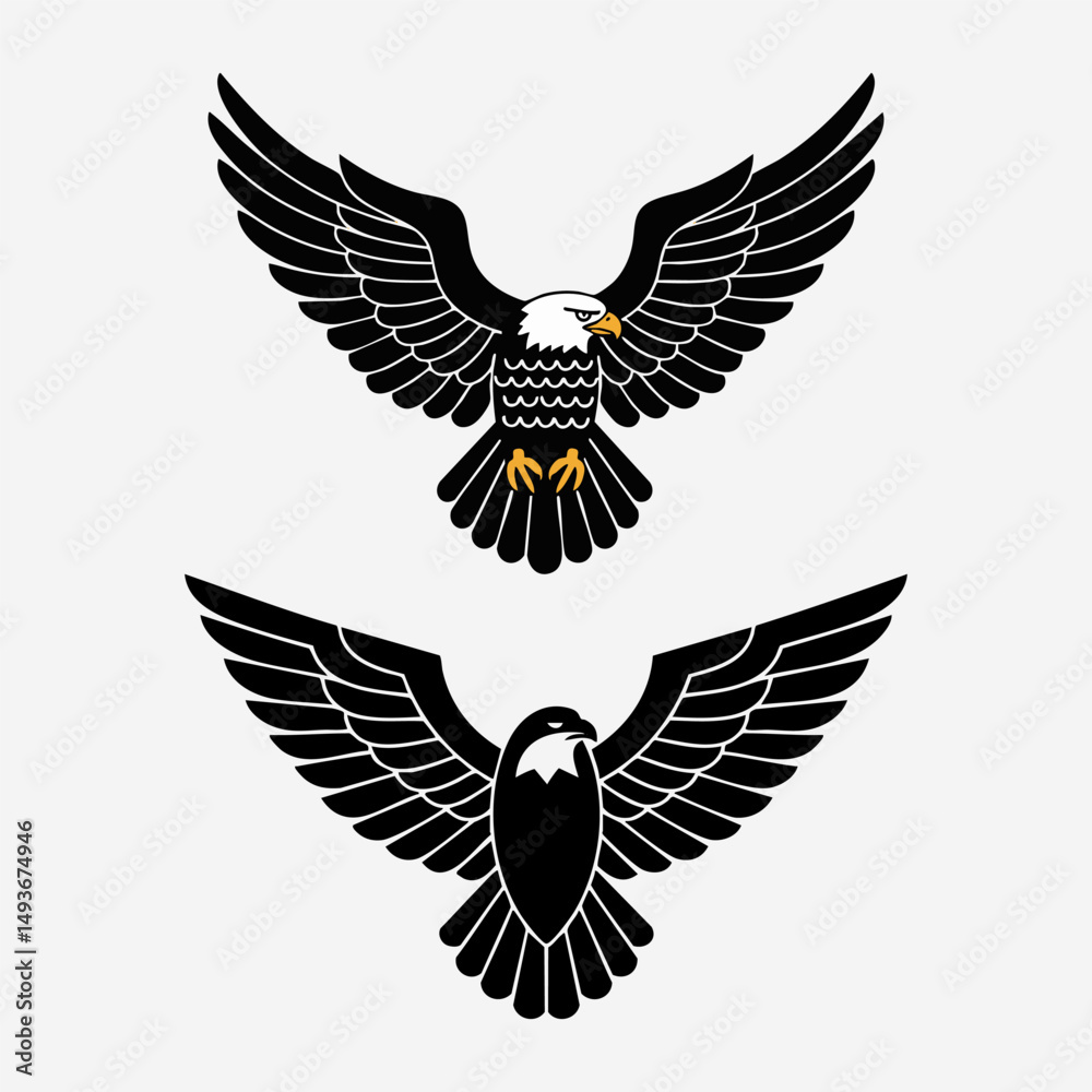 Fototapeta premium Flat Eagle in Flight – Minimal Symmetrical Vector for Icons and Tattoos