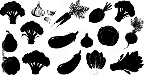 vegetable food set line art silhouette vector illustration
