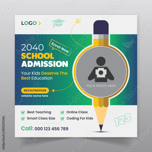 School admission social media post and back to school promotion web banner template