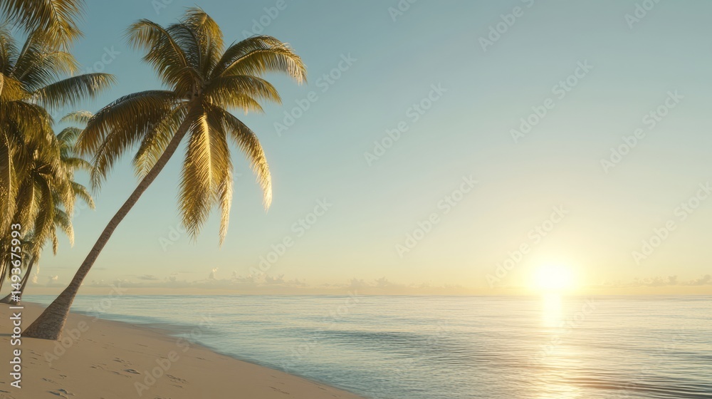 Sunrise beach scene with palm trees coastal nature tranquil environment Sunrise beach scene with palm trees coastal nature tranquil environment