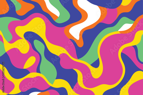 Abstract fluid colorful design with vibrant overlapping shapes and transparency effect