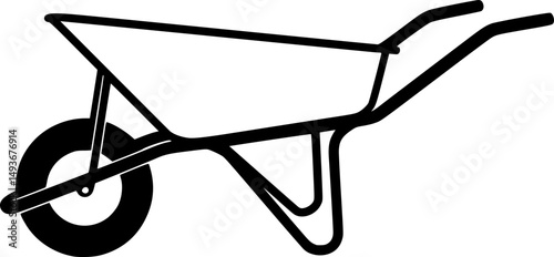 wheel barrow line art silhouette vector illustration
