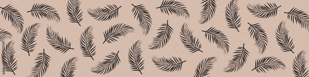 Obraz premium Tropical Palm Leaves Seamless Pattern on Beige Background