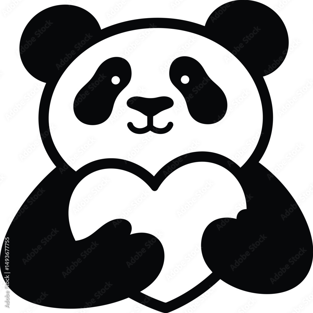 Obraz premium Panda Holding Heart Kids Wall Art, Love Panda Clipart for Nursery Prints