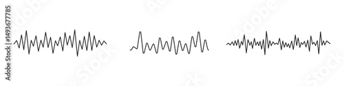 Set sound waves sign, musical sound wave collection icon, digital and analog line waveforms, electronic signal, voice recording, equalizer - stock vector