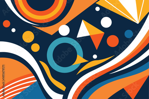 Abstract geometric composition with colorful shapes and transparency on white