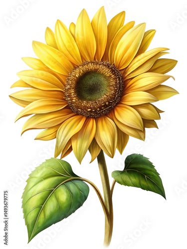 Beautiful sunflower portrait with delicate details and bright color rendering style