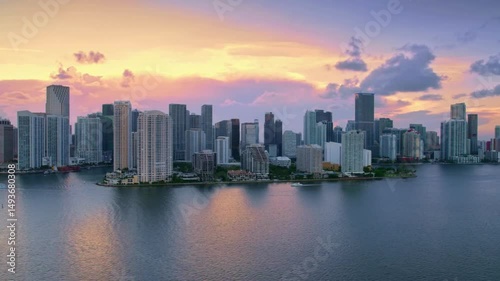 Wallpaper Mural AERIAL Downtown Miami and Brickell Key, FL at sunset Torontodigital.ca