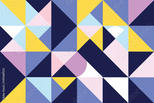 Abstract geometric pattern with colorful triangles and shapes for versatile design elements