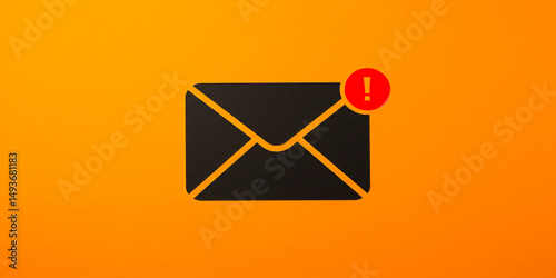 A black envelope icon displaying a crucial message with a red exclamation mark urgent on transparent background
