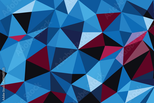 Abstract geometric polygon mosaic in shades of blue and red suitable for design