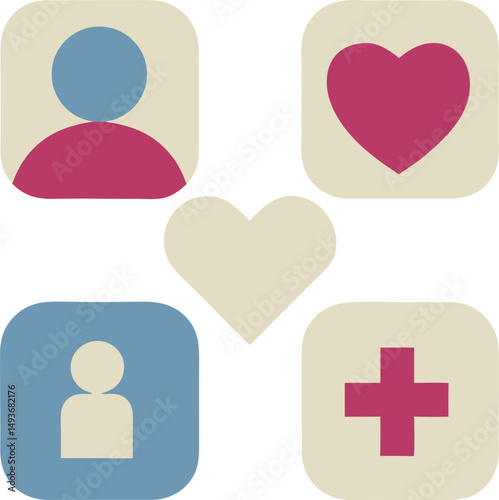 Abstract icons representing people love health and wellness with transparent background