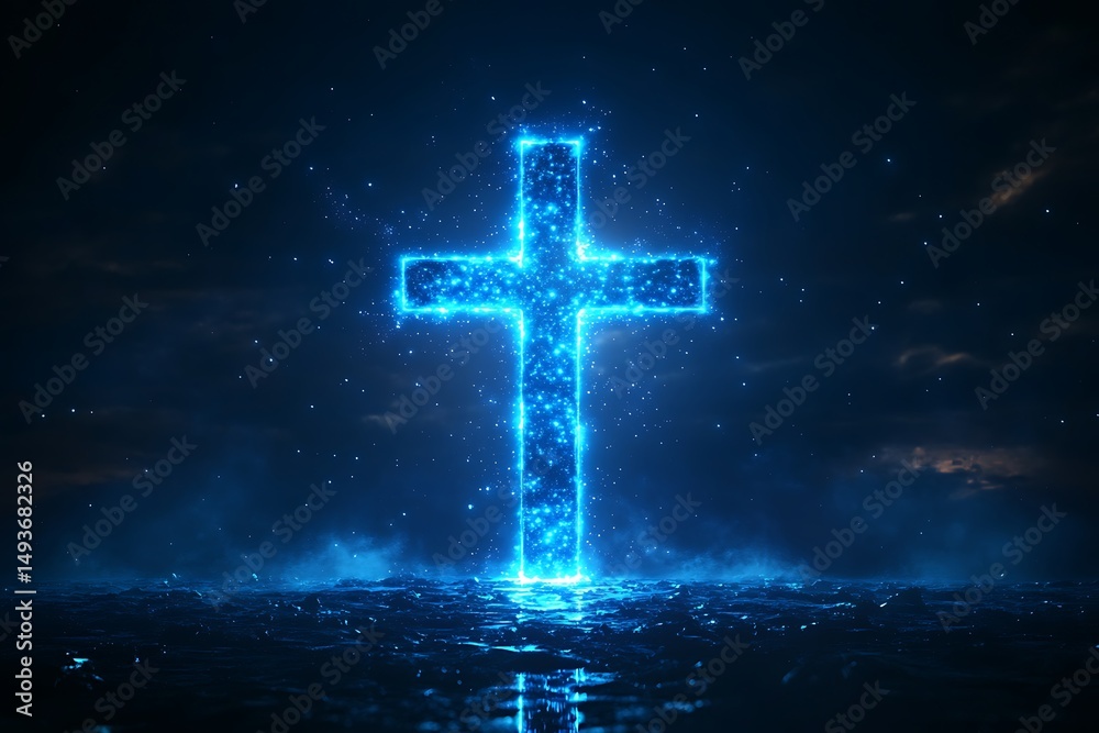 Fototapeta premium Illuminated cross on dark background
