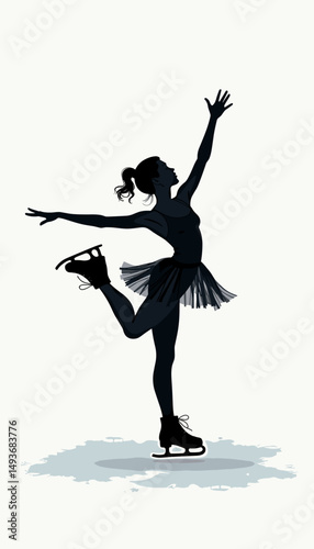 Silhouette of female figure skater performing a graceful pose  