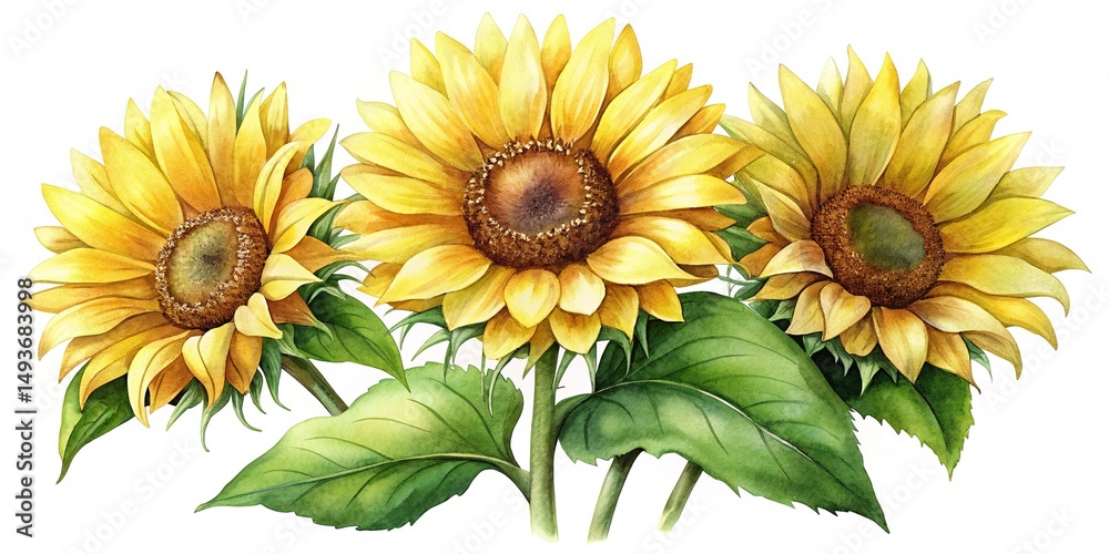 custom made wallpaper toronto digitalWatercolor sunflowers in full bloom, a vibrant and cheerful floral display