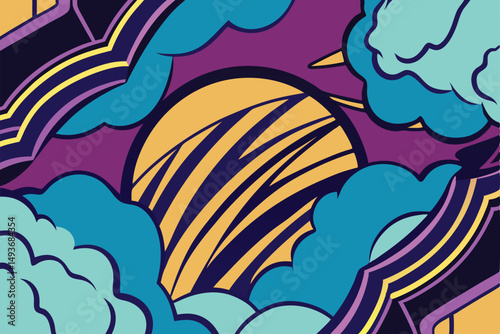 Abstract retro style design with clouds and yellow shapes perfect for designs