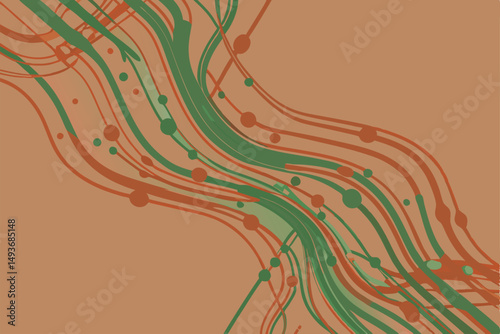 Abstract wavy lines and dots in earthy tones decorative artistic design