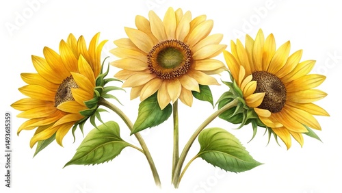 Wallpaper Mural Three beautiful sunflowers with stunning yellow petals and vibrant green leaves Torontodigital.ca