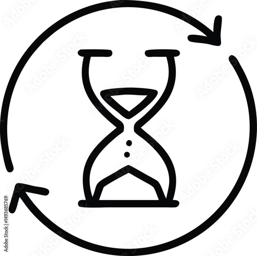 Black abstract hourglass silhouette with circular arrow and time management concept