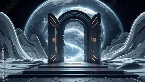 Abstract dimensional portal. Vector concept art of a sci-fi energy gateway opening into another universe.