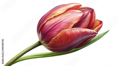 Artistic portrayal of a tulip bloom showcases vibrant colors and botanical details