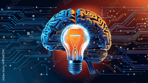 Innovative Thinking Success - Brain Transforming into Lightbulb, Creative Technology Concept