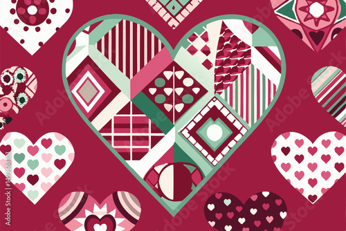 Colorful geometric heart pattern on transparency perfect for valentine's day designs
