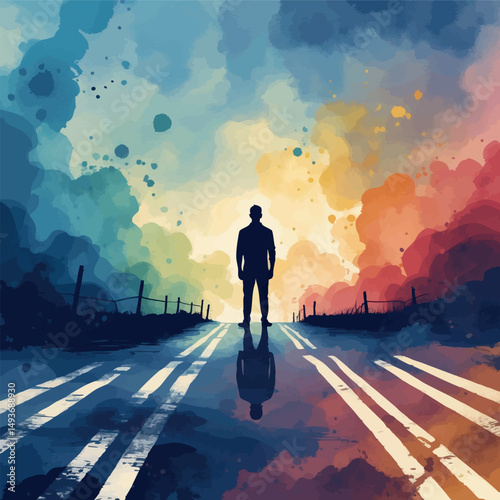 Choice and direction vector. Symbolic decision-making metaphor.