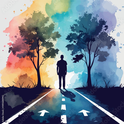 Choice and direction vector. Symbolic decision-making metaphor.