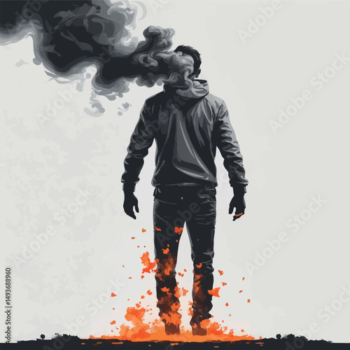 Burnout vector. Emotional concept of exhaustion and fading energy.