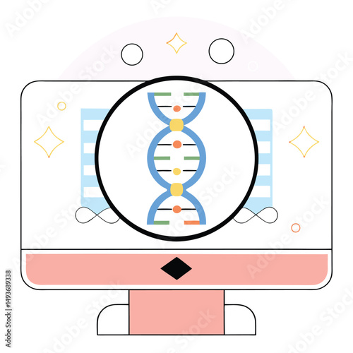 Dna helix displayed on computer monitor representing scientific technology